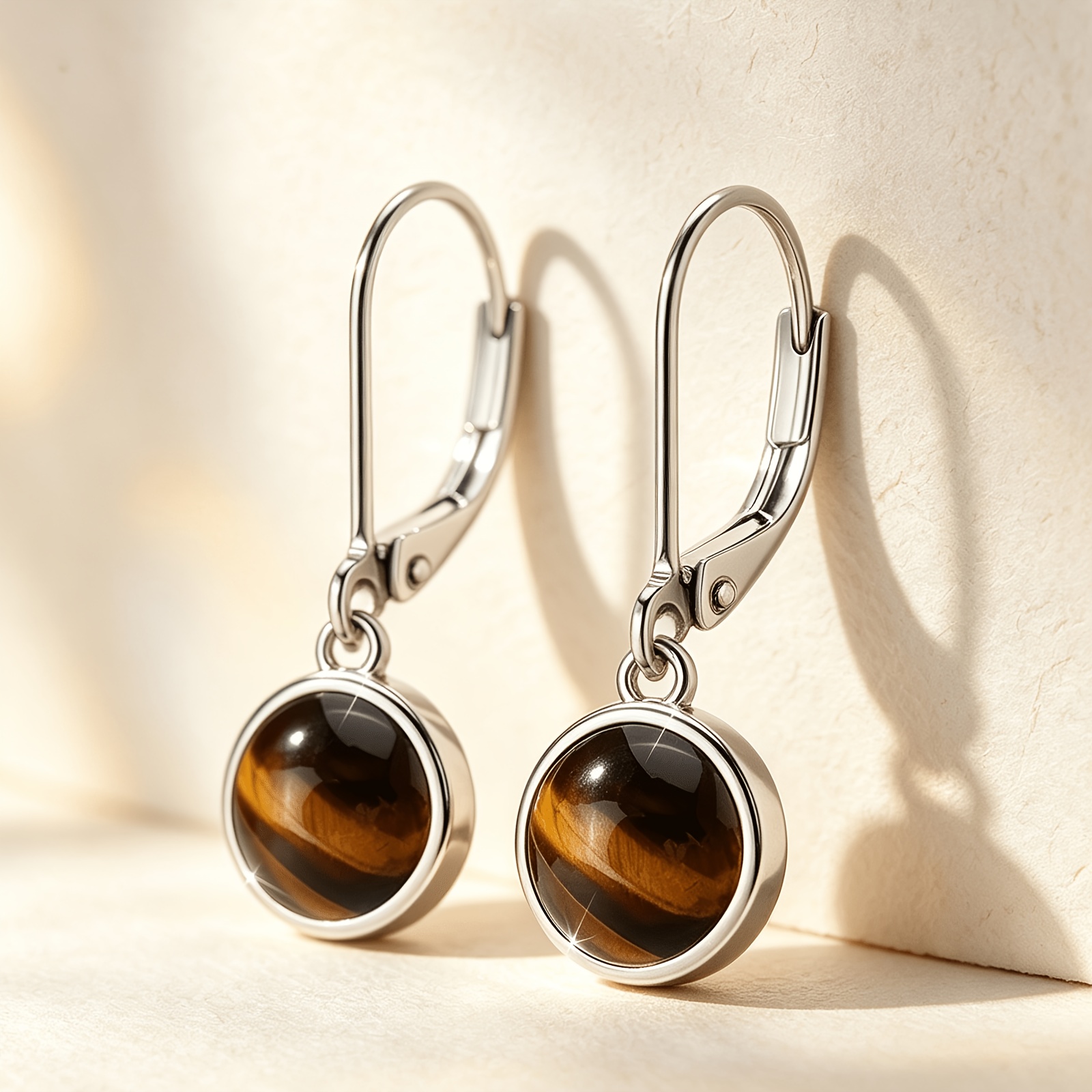 Women's Natural Tiger's Eye Teardrop Earrings, Bohemian Style